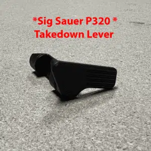 Sig Sauer P320 OEM stock takedown lever for firearm maintenance and disassembly.
