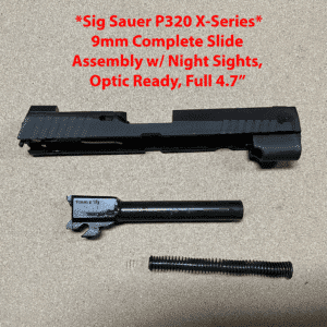 Sig Sauer P320 X-Series 9mm slide assembly with night sights, optic-ready, and 4.7-inch barrel.
