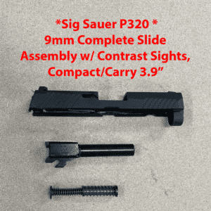 Sig Sauer P320 9mm complete slide assembly with contrast sights for compact carry.