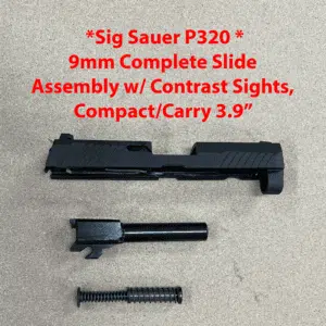 Sig Sauer P320 9mm complete slide assembly with contrast sights for compact carry.