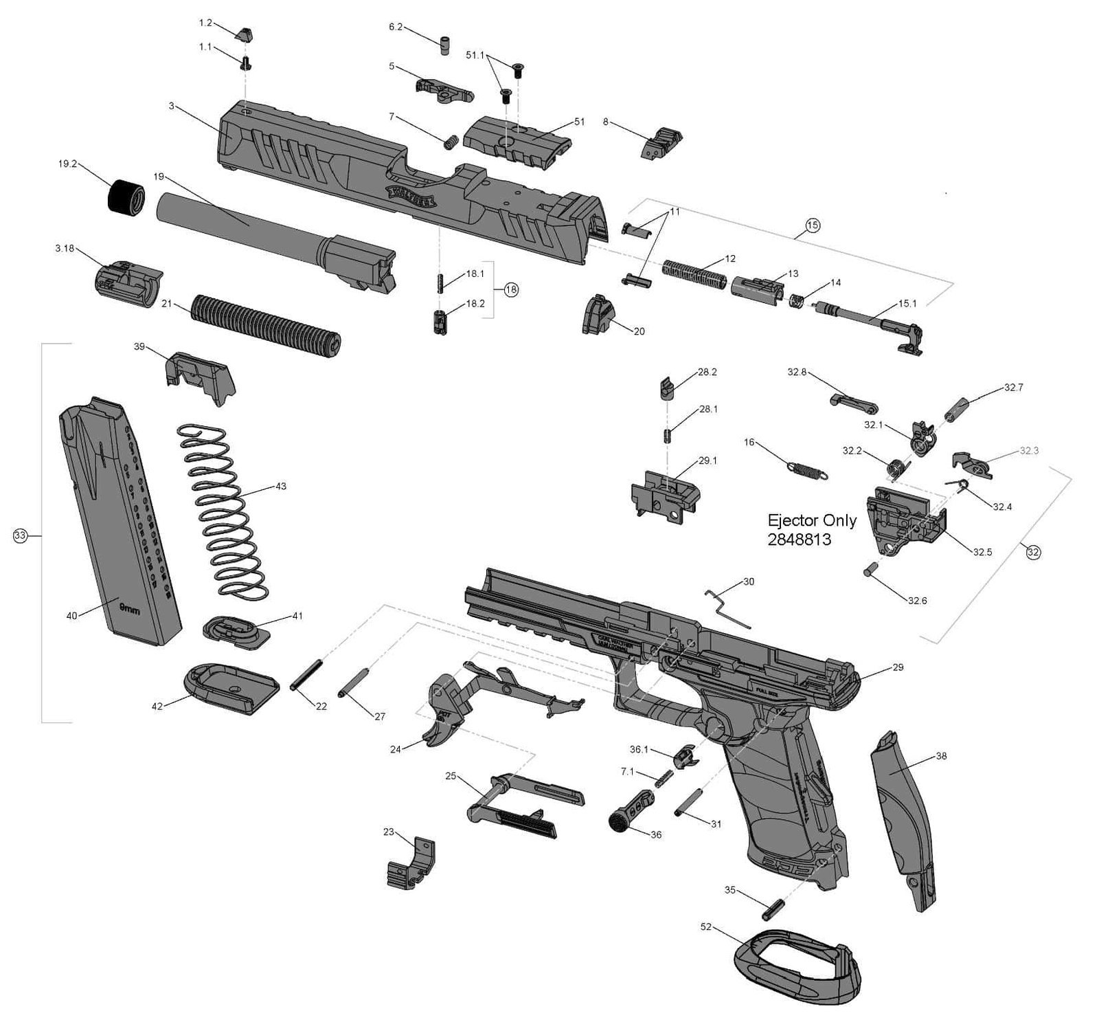 Walther PDP slide assembly OEM parts