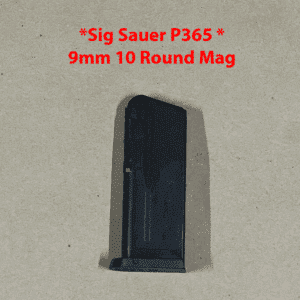 Sig Sauer OEM P365 10-round magazine, TCM stock, reliable for 9mm ammunition.