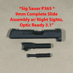 Sig Sauer P365 9mm complete slide assembly with optic-ready night sights and barrel.