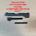 Sig Sauer P320 9mm complete slide assembly with night sights, optic ready, and 47 TCM stock.