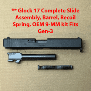 Glock 17 complete slide assembly with barrel, OEM 9mm kit fits Gen 3 models 17, 22, 31.