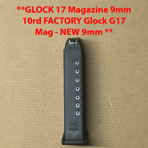 Glock 17 OEM magazine, 10-round capacity, brand new factory magazine for 9mm use.