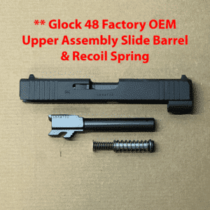 Glock 48 OEM upper assembly with slide, barrel, and recoil spring, black finish.