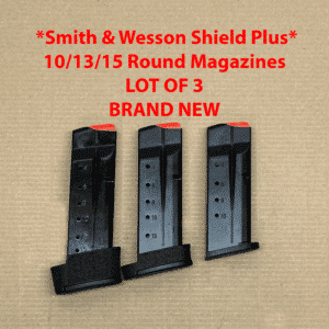 Set of 3 Smith & Wesson Shield Plus 10, 13, 15 Round OEM Magazines for sale.