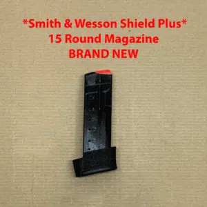 Brand new 15-round Smith & Wesson Shield Plus OEM magazine for enhanced firearm performance.