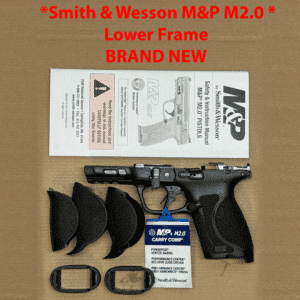 New Smith & Wesson M&P M2.0 lower frame with accessories and safety materials featured prominently.