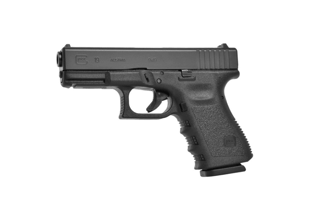 Glock 17 and Glock 19 TCM stock comparison showcasing modern handgun features and design.