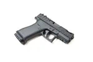 Glock 43x Handgun in sleek black finish for compact concealed carry and enhanced grip.