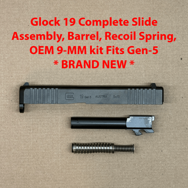 Glock 19 Gen 5 OEM Complete Slide Assembly – Barrel & Recoil Spring – 9mm Kit NEW