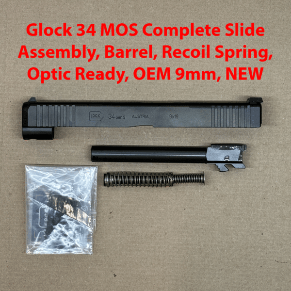 Glock 34 Gen 5 MOS Complete Slide Assembly – Barrel & Recoil Spring – OEM 9mm Kit NEW