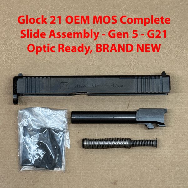 Glock 21 Gen 5 MOS 45 ACP OEM Complete Slide Assembly – Includes Recoil Spring and Barrel – NEW