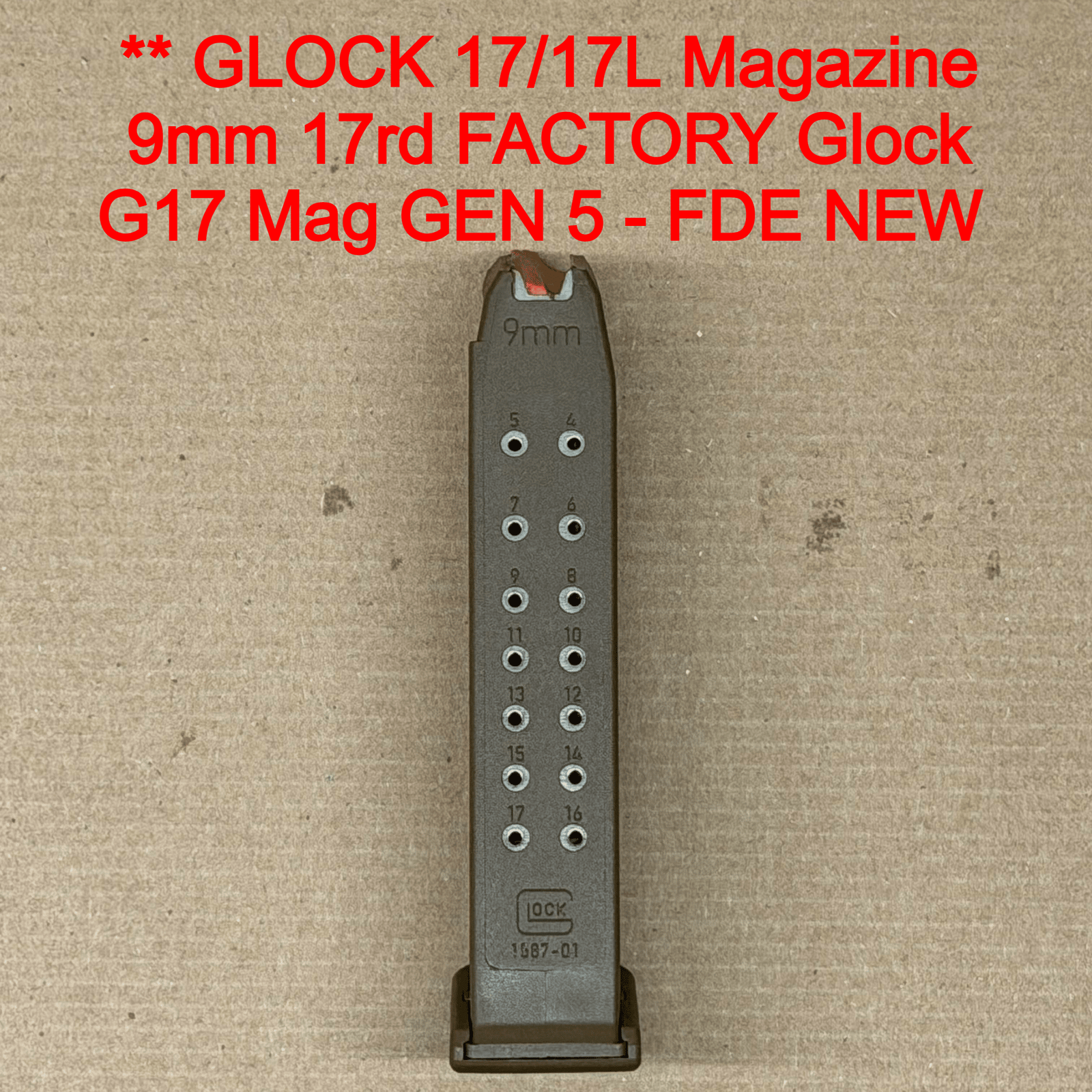 GLOCK 17 / 17L / 34 / 45 / 47 Gen 5 OEM FDE 17 Round Magazine 9mm NEW 33814