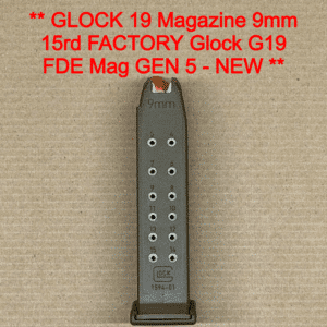 Glock 19 Gen 5 OEM 15 Round Magazine – FDE Tan Finish – 9mm Factory NEW – Glock Mag 33812