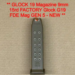 Glock 19 Gen 5 OEM 15 Round Magazine – FDE Tan Finish – 9mm Factory NEW – Glock Mag 33812