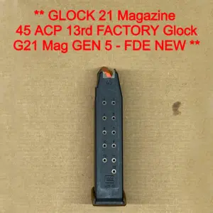 Glock 41 / 21 / 21SF Gen 5 OEM Magazine – 13 Round .45 ACP – FDE – NEW 74198