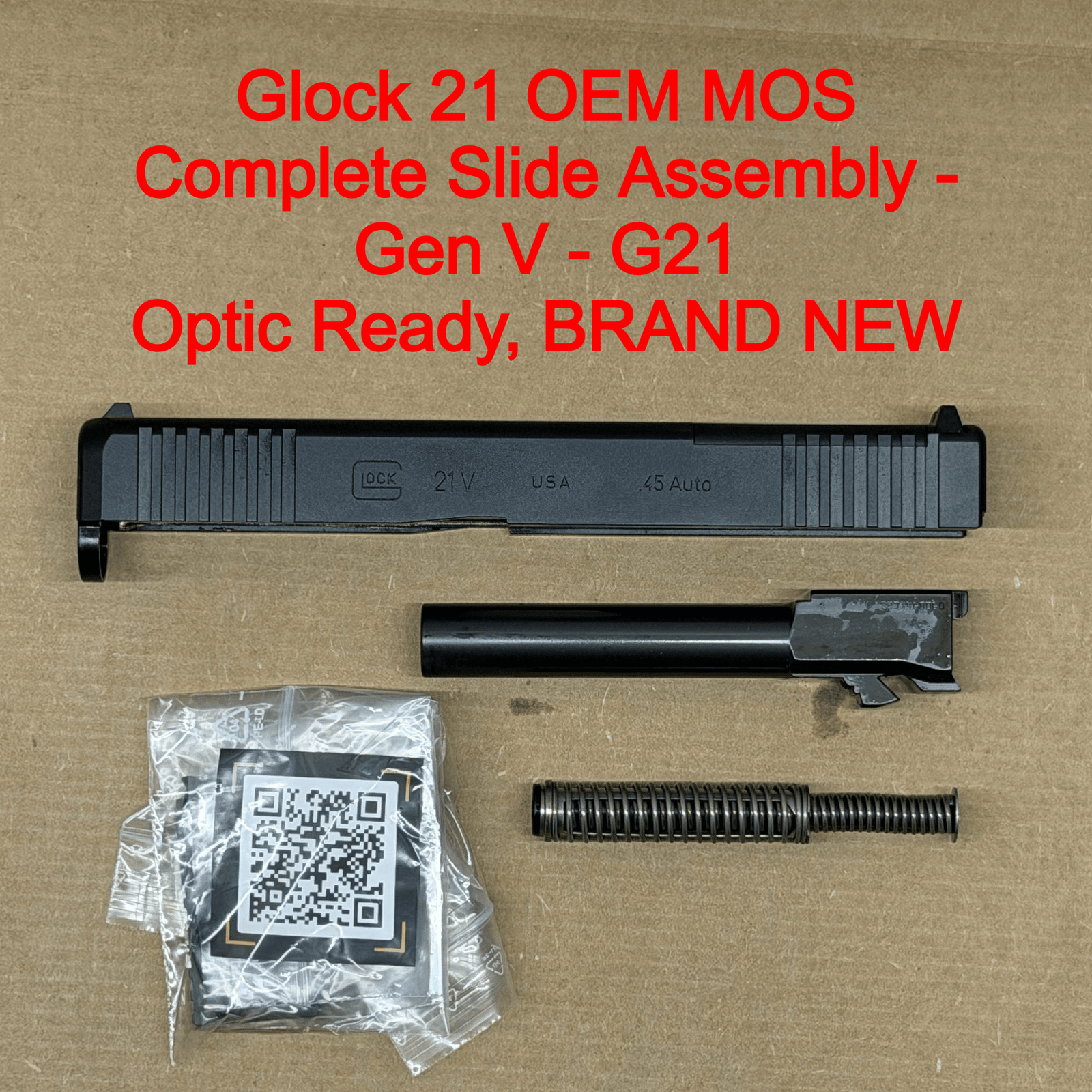 Glock 21 Gen V MOS OEM Complete Slide Assembly – .45 ACP – Barrel & Recoil Spring – NEW